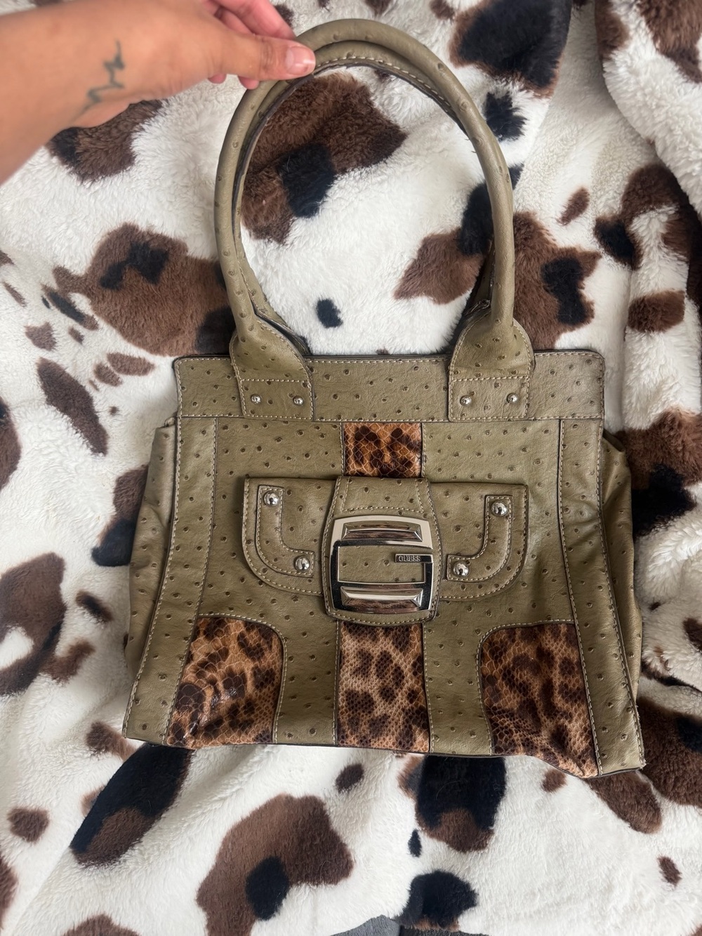 GUESS Crocodile Leather with Leopard Accents Bag